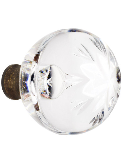 Lead Free German Crystal Knob With Etched Snowflake Top And Solid Brass Base